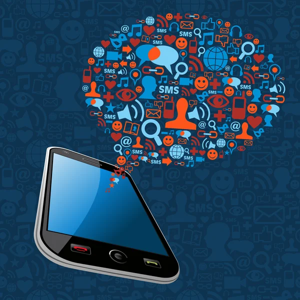 Telefone inteligente bolha de mídia social —  Vetores de Stock