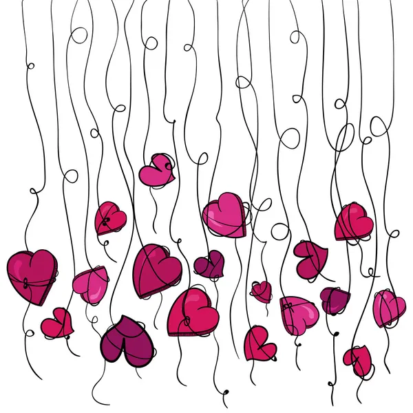 Valentine flowers hanging hearts — Stock Vector