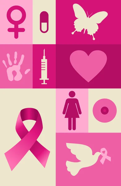 Набір елементів обізнаності про рак молочної залози — стоковий вектор
