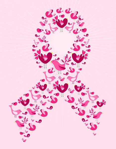 Fåglar i breast cancer awareness ribbon — Stock vektor