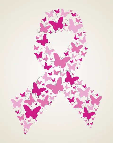 Mariposa en la cinta de conocimiento del cáncer de mama — Vector de stock