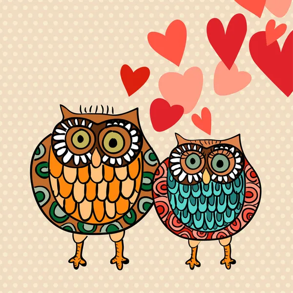 San Valentín búho pareja en amor — Vector de stock