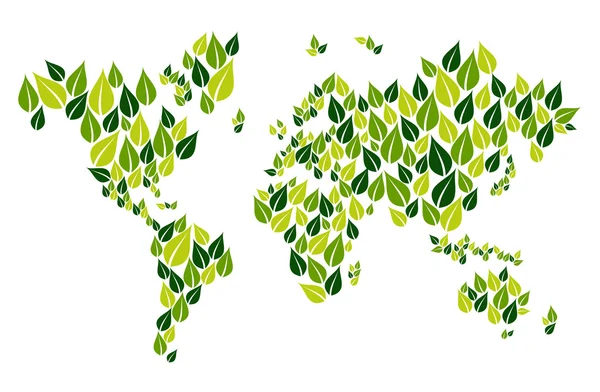 Ir hoja verde mapa del mundo — Vector de stock