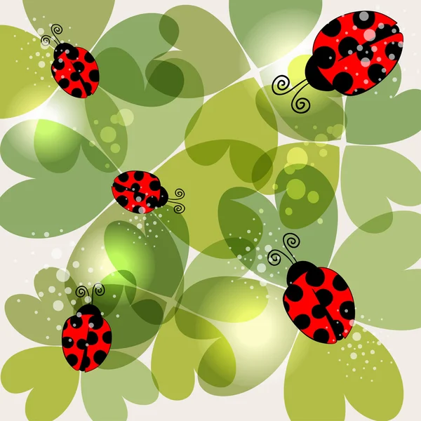 Clover transparent et fond coccinelle — Image vectorielle