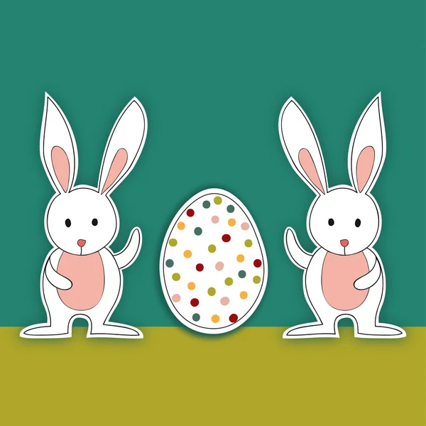 Dos conejitos de Pascua bebé con huevo — Vector de stock