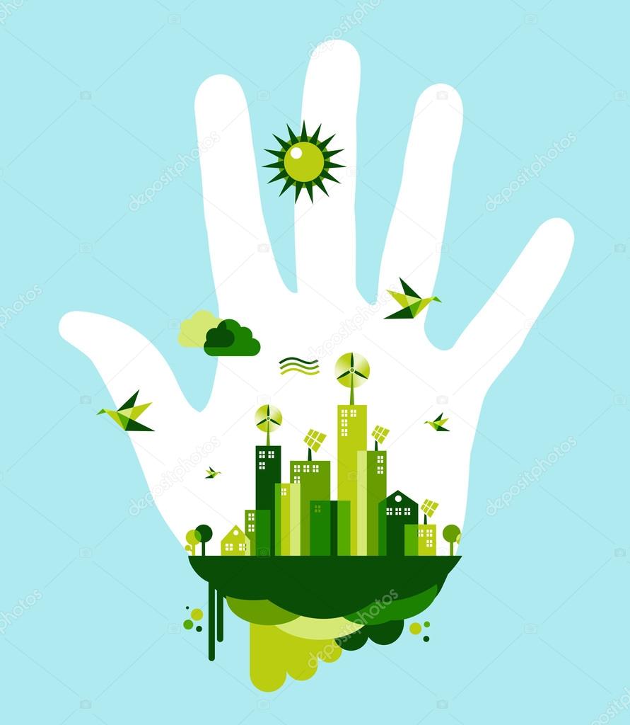 Go green city hand concept