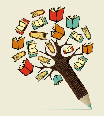 Reading education concept pencil tree clipart