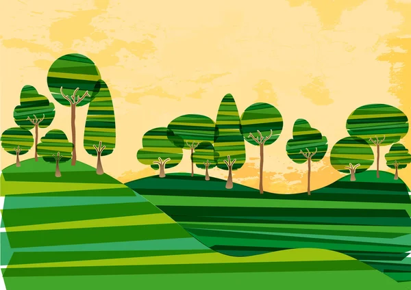 Pradera de árbol de bandas verdes — Vector de stock