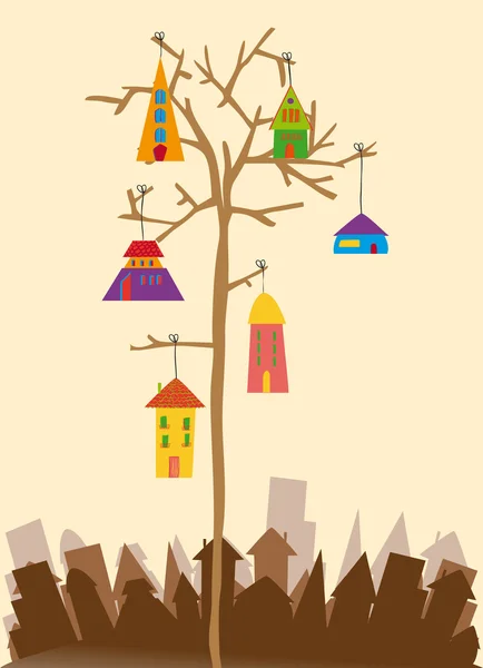 Bird little town — Stock Vector