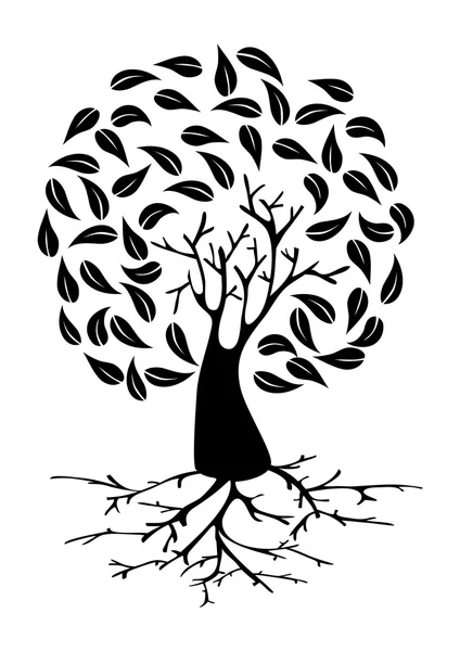 Young Tree with roots silhouette — Stock Vector