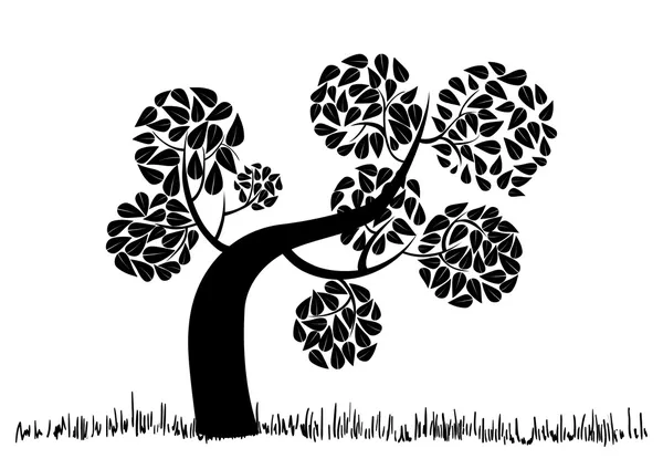 Grande silhouette ad albero riccio — Vettoriale Stock