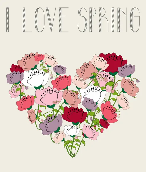 I love spring flower heart background — Stock Vector