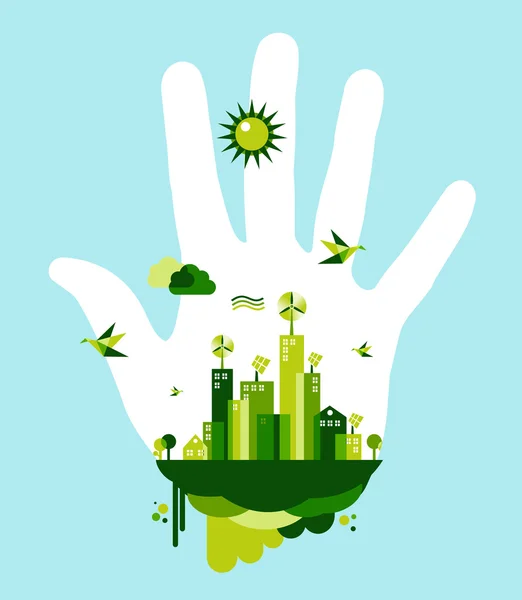 Groene stad hand concept gaan — Stockvector