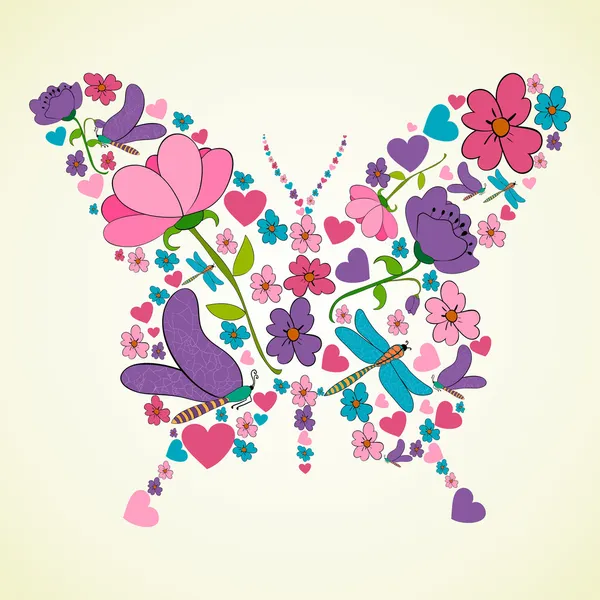 美丽的春天的花蝴蝶形状 — 图库矢量图片
