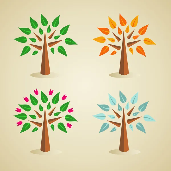 Set di alberi stagionali colorati — Vettoriale Stock