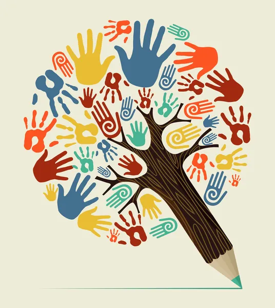 Diversity hand concept pencil tree — Stock Vector