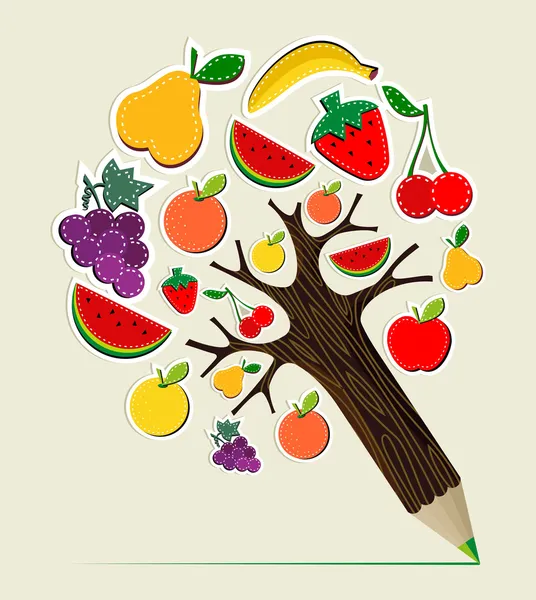 Crayon concept alimentation saine arbre — Image vectorielle