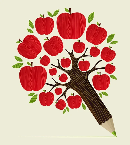 Red apples tree pencil concept — Stock Vector
