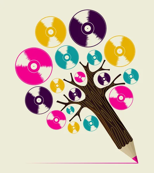 Retro music concept art tree — Stock Vector