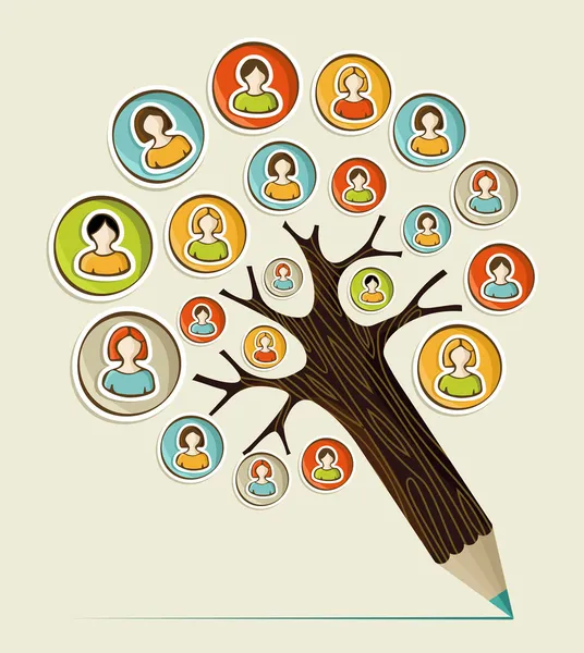 Árbol de lápiz social de diversidad — Vector de stock