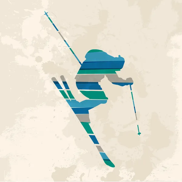 Skieur multicolore vintage — Image vectorielle