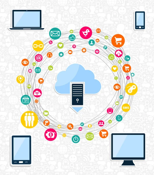 Concepto de red de computación en nube — Vector de stock