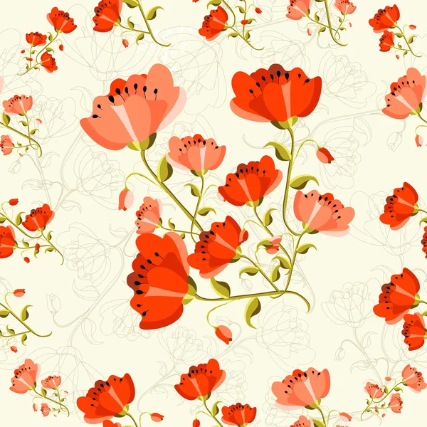 Poppy bloemenpatroon — Stockvector