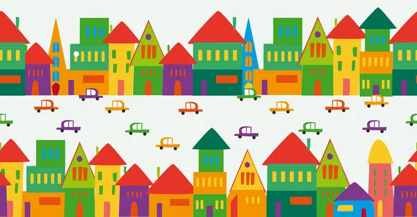 Cute multicolored city pattern — Stock Vector