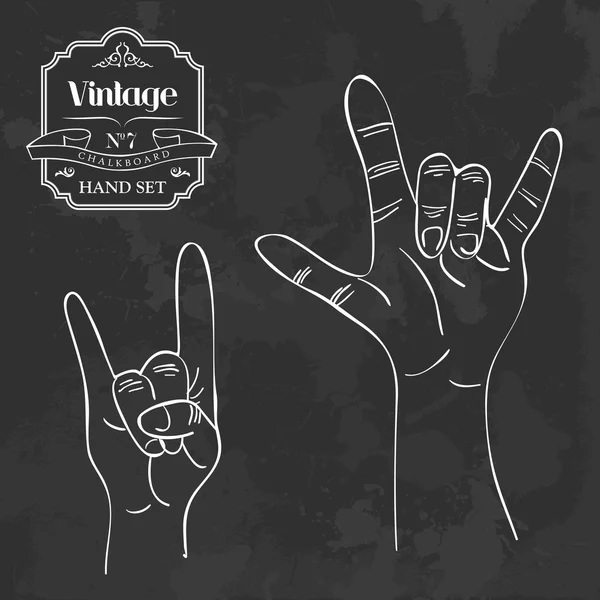 Vintage chalkboard Rock and Roll hand sign — Stock Vector