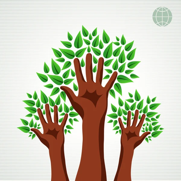 Árbol verde manos conjunto — Vector de stock