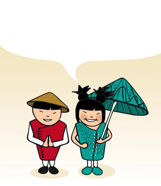 China dibujos animados pareja burbuja diálogo — Archivo Imágenes Vectoriales