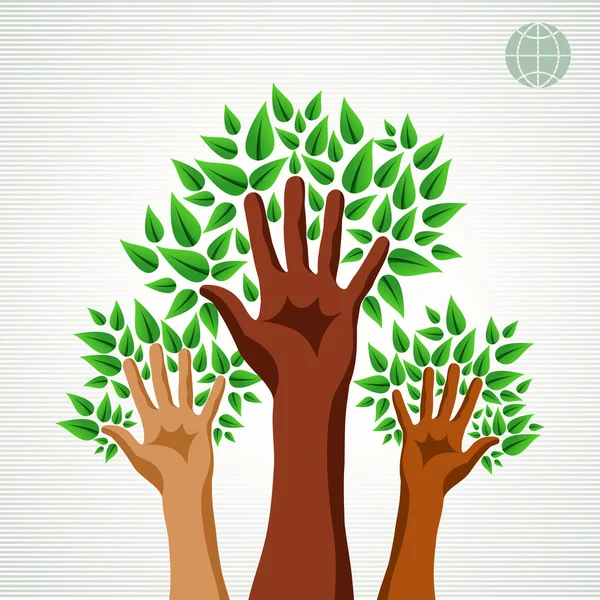 Diversidade mãos árvore conceito verde — Vetor de Stock
