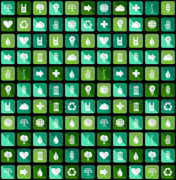 Milieu groene plat pictogrammen — Stockvector