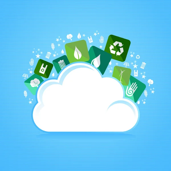 Cloud computing iconos ecológicos — Archivo Imágenes Vectoriales