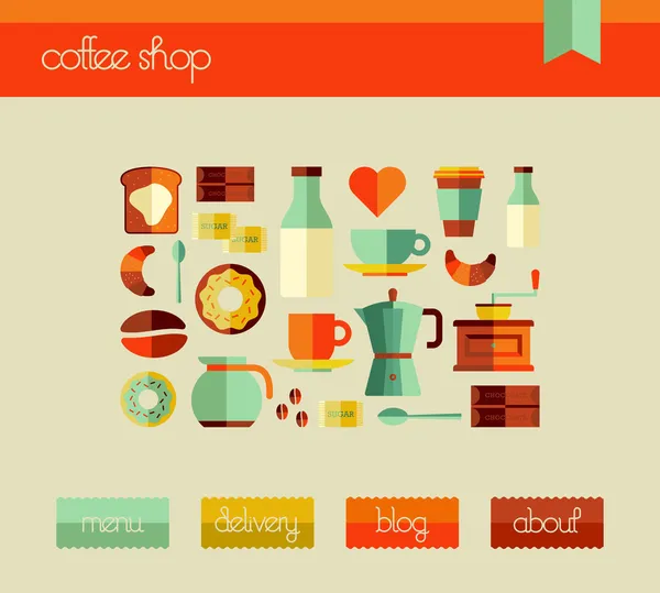 커피숍 웹 디자인 서식 파일 — 스톡 벡터