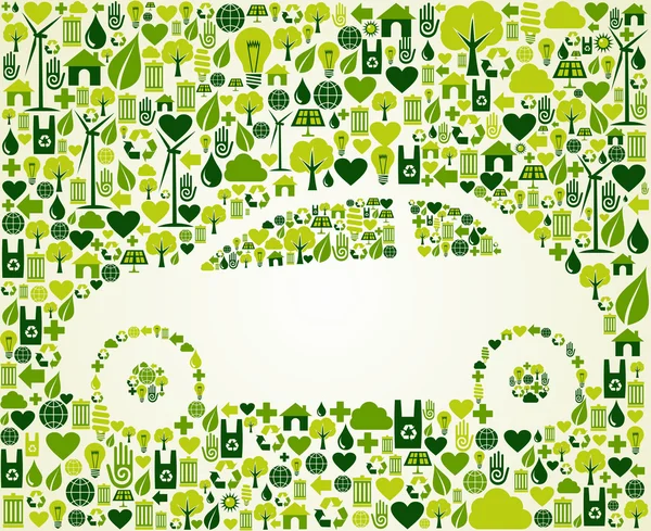 Zielony samochód z eco zestaw ikon — Wektor stockowy