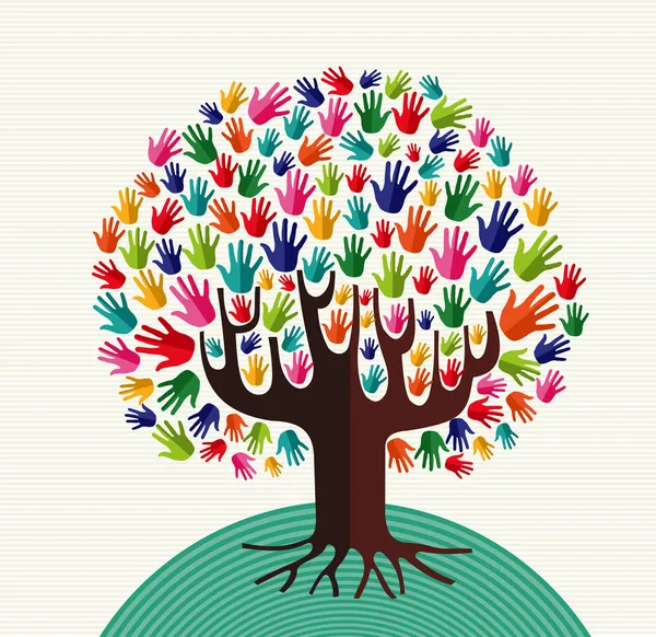 Kleurrijke solidariteit boom handen — Stockvector