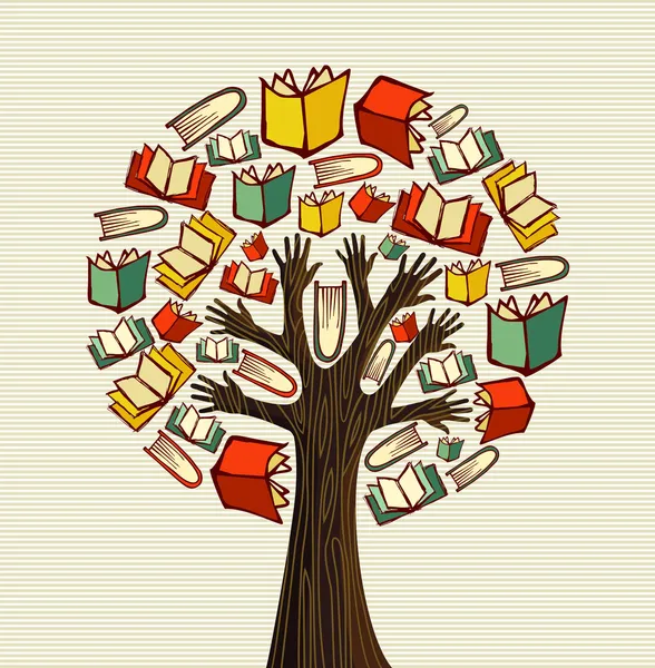 Concepto diseño de libros de mano árbol — Vector de stock