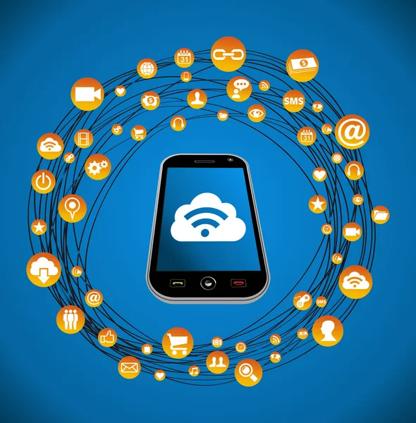 Rede de telefone inteligente de mídia social —  Vetores de Stock