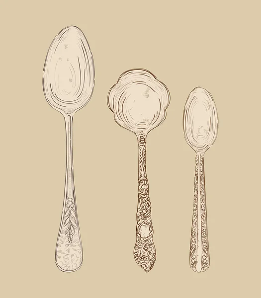 Vintage hand drawn spoon set — Stock Vector