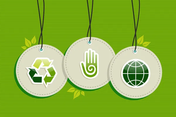 Opknoping Groen recycle planeet aarde pictogrammen instellen — Stockvector