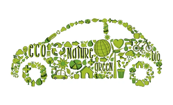 Isolated green ecocar environmental icons — Stock Vector