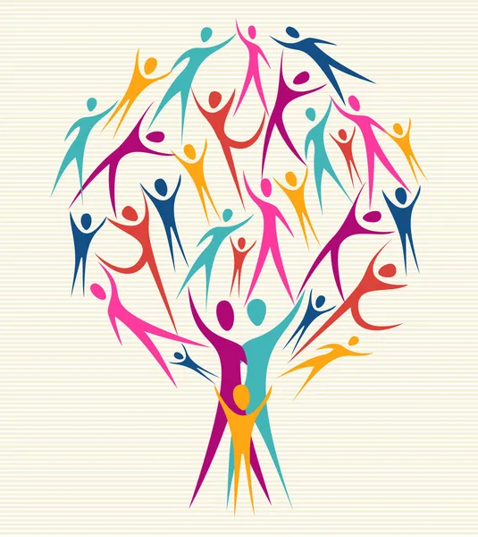 Diversidad colores humanos árbol conjunto — Vector de stock