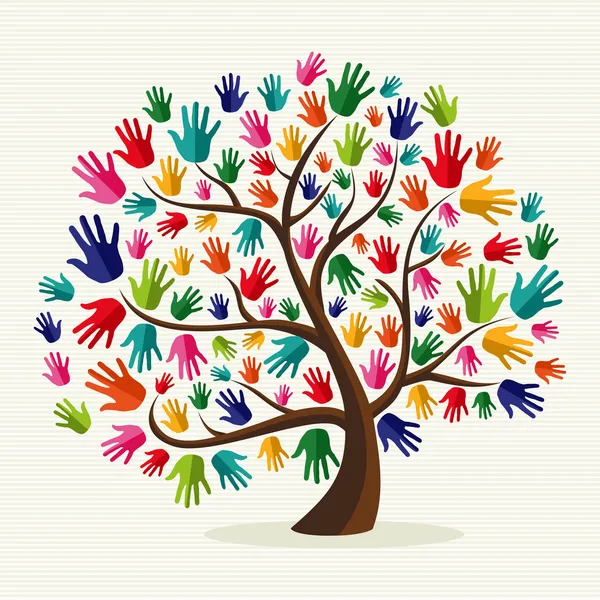 Färgglada solidaritet hand träd — Stock vektor