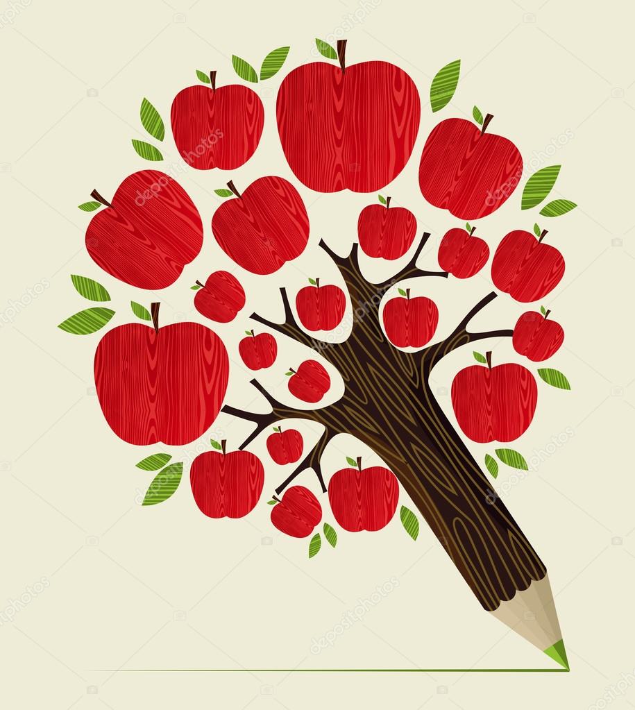 Red apples tree pencil concept