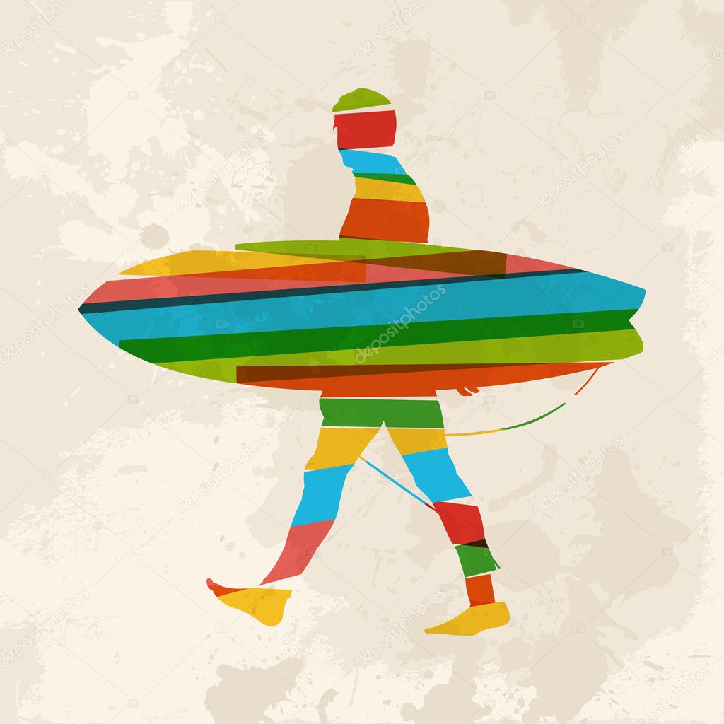 Vintage multicolor surfer
