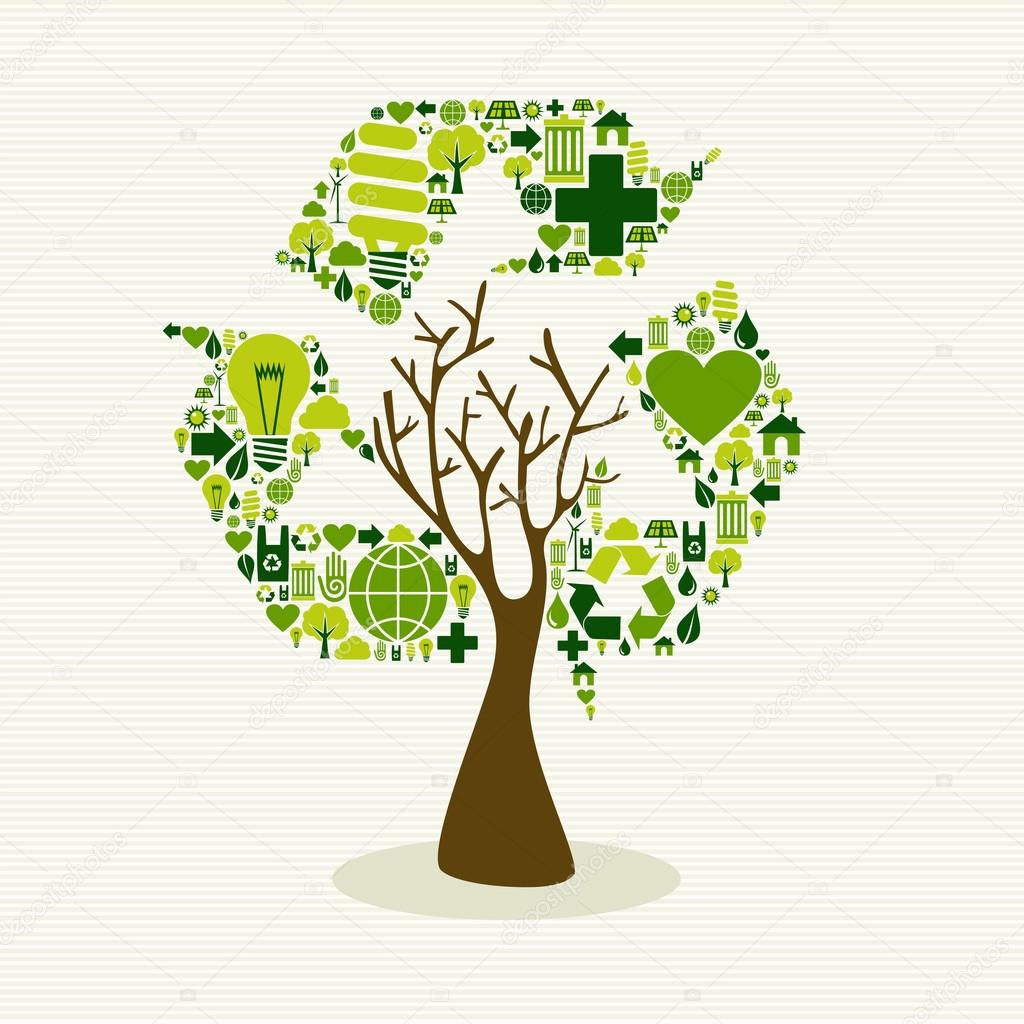 Green recycle symbol concept tree