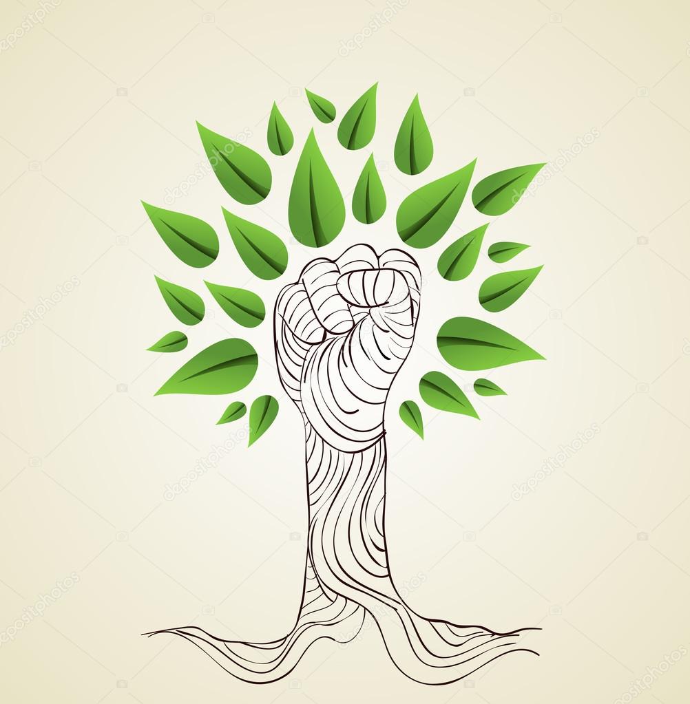 Go Green hand concept tree