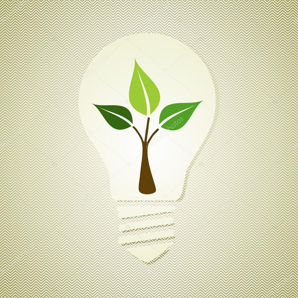 Green light bulb with leaves