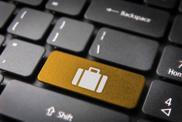 黄色键盘键公文包，商业背景 — 图库照片